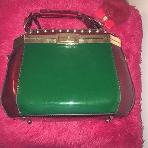 Spiked Red patten-leather hand bag